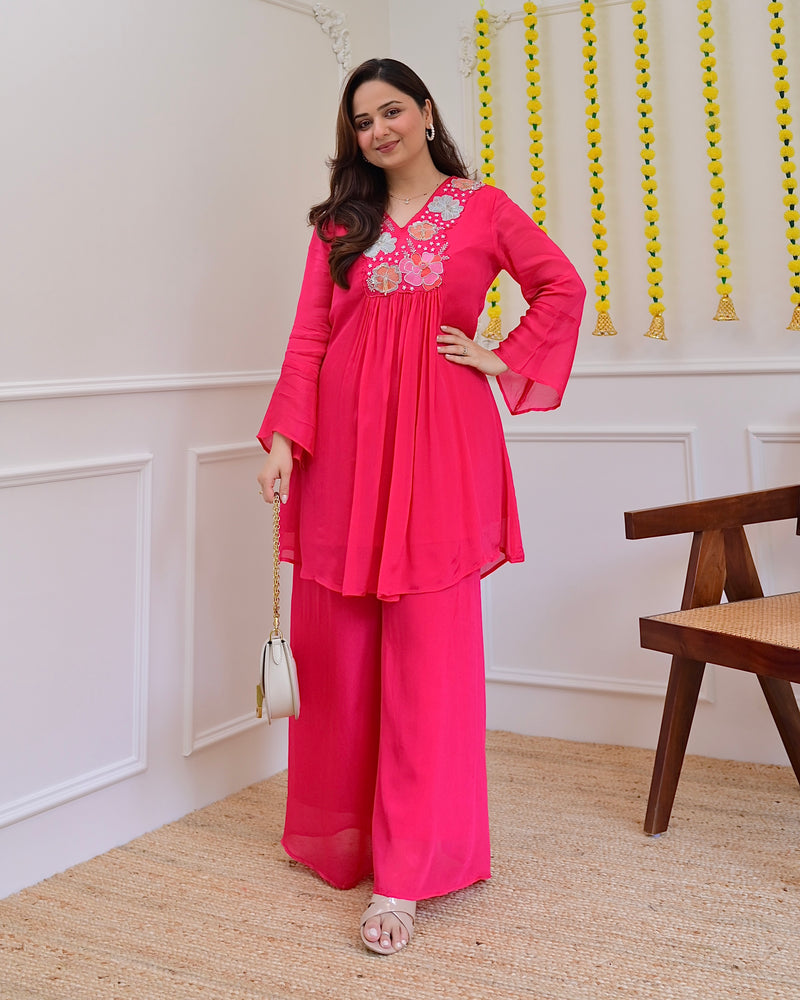 Pink Handwork Chinnon Festive Co-ord