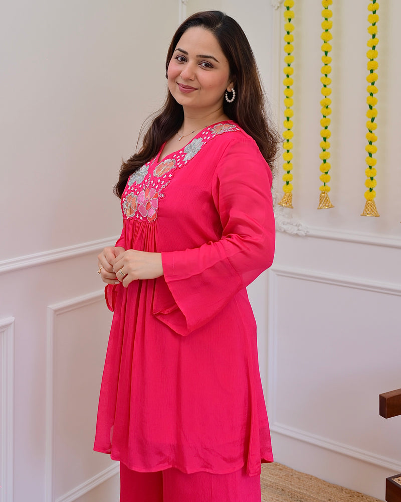 Pink Handwork Chinnon Festive Co-ord