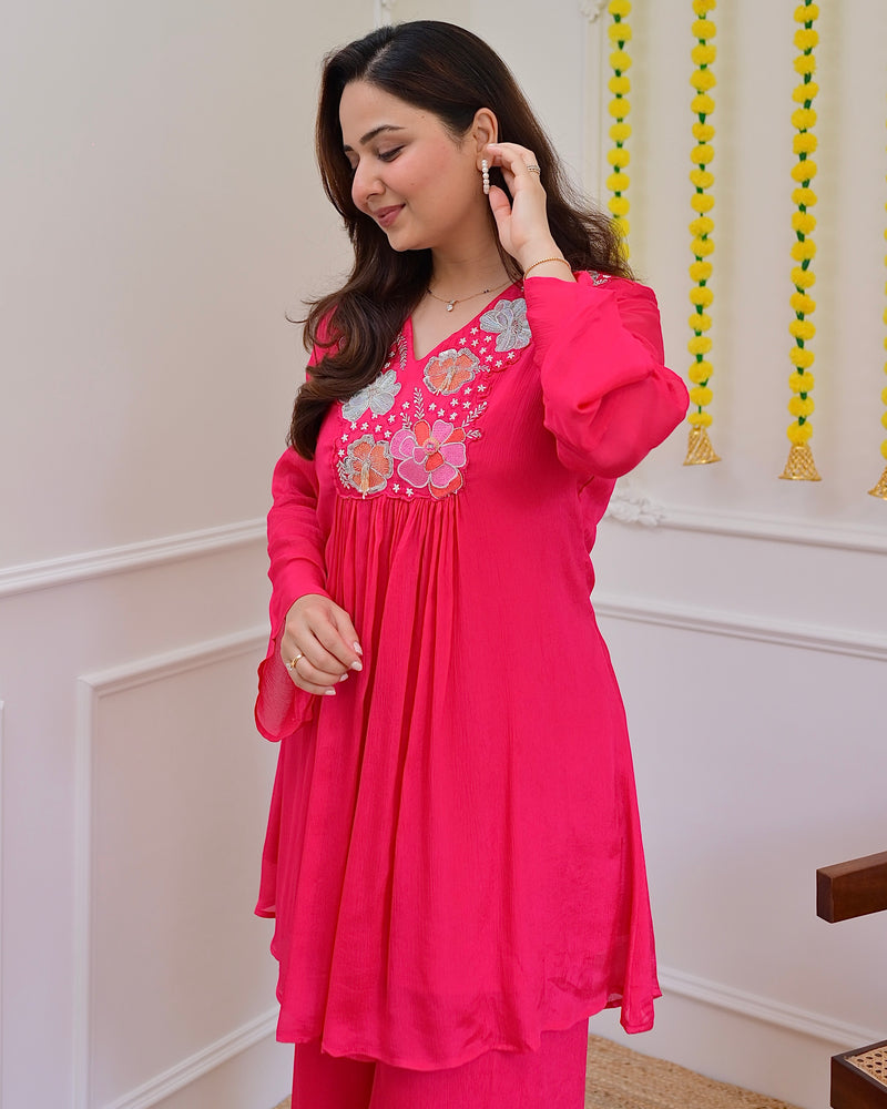 Pink Handwork Chinnon Festive Co-ord
