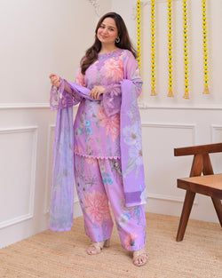 Lilac Bloom Applique Cotton Farshi Shalwar Suit