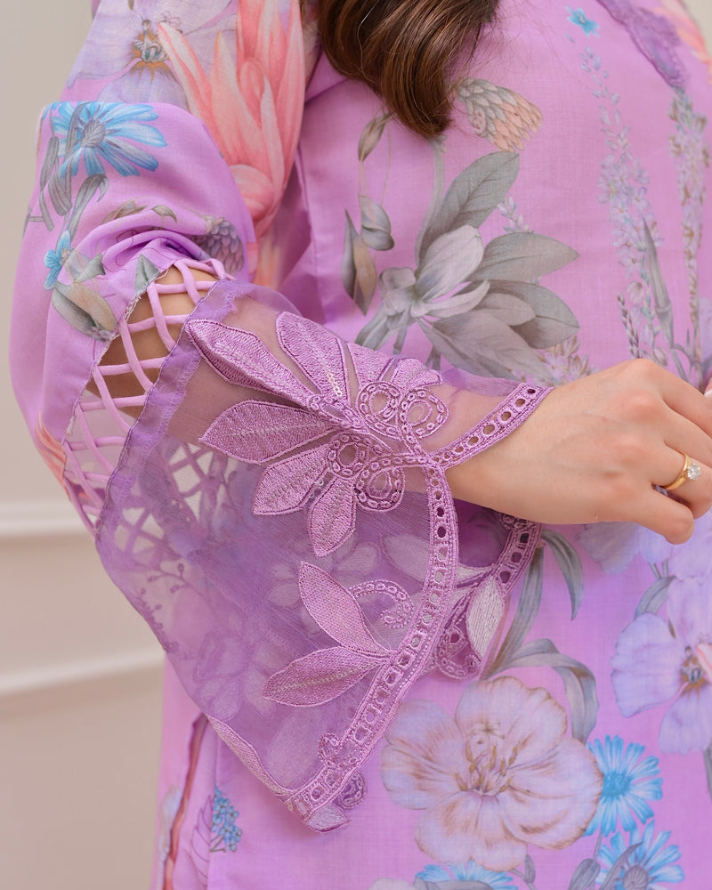 Lilac Bloom Applique Cotton Farshi Shalwar Suit