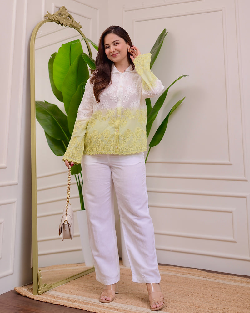 Lime Green Ombre Threadwork Shirt