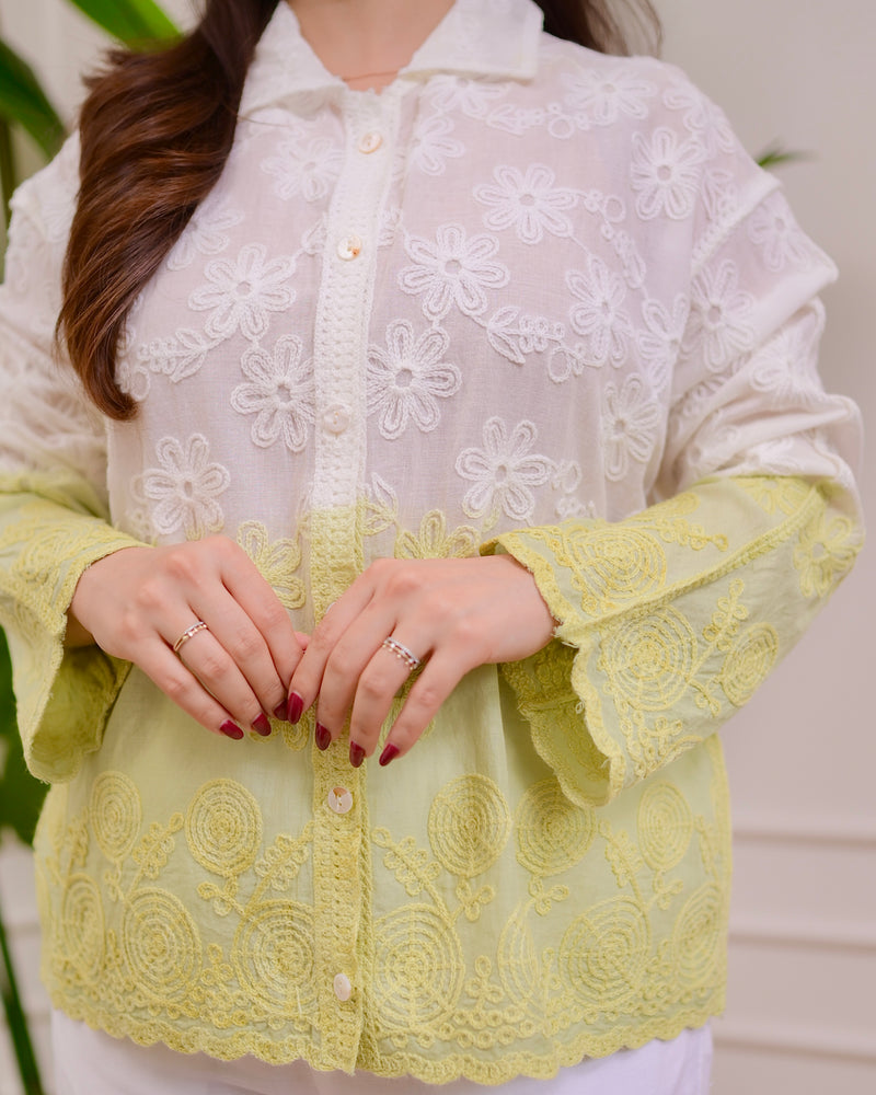 Lime Green Ombre Threadwork Shirt