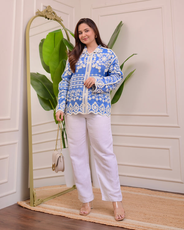 Persian Blue Woven Grace Threaded Shirt