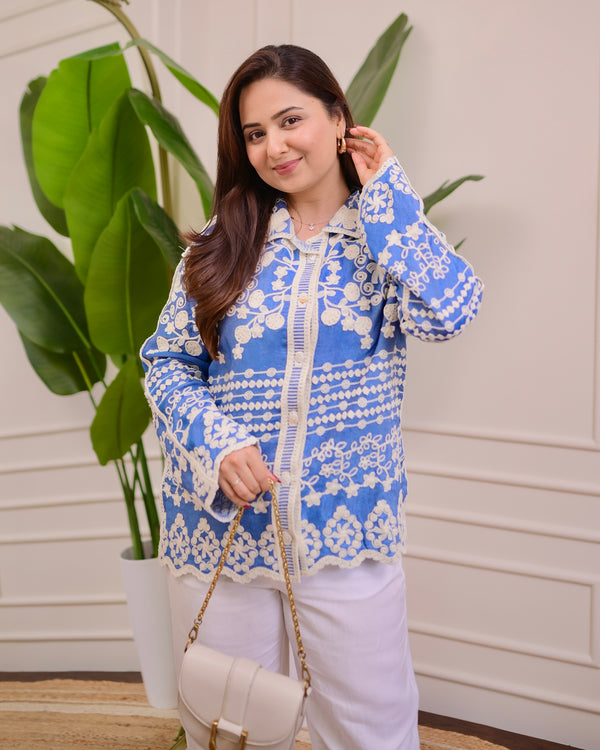 Persian Blue Woven Grace Threaded Shirt