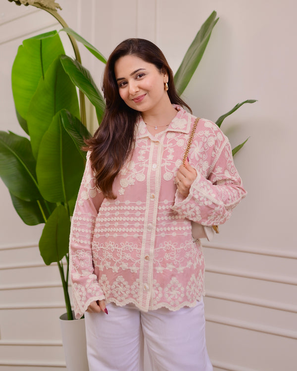 Rose Pink Woven Grace Threaded Shirt