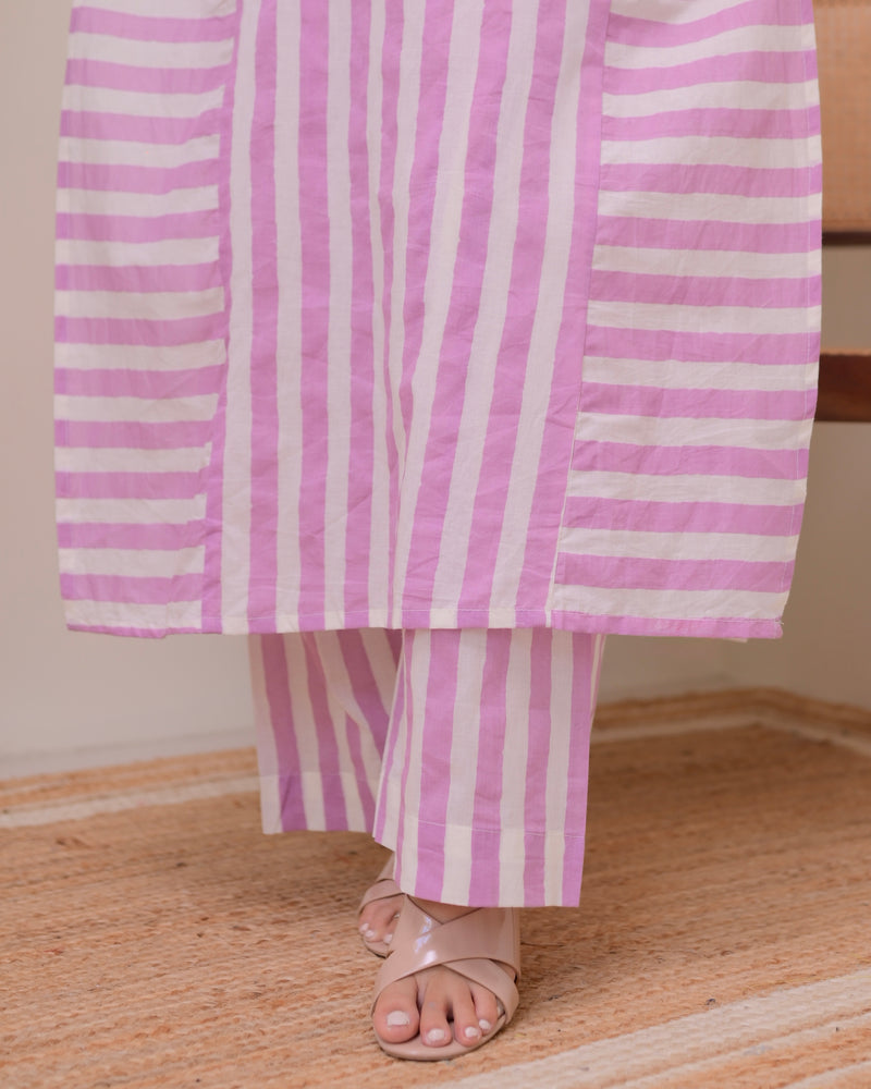 Lilac Mist Striped Luxe Cotton Kurta Set