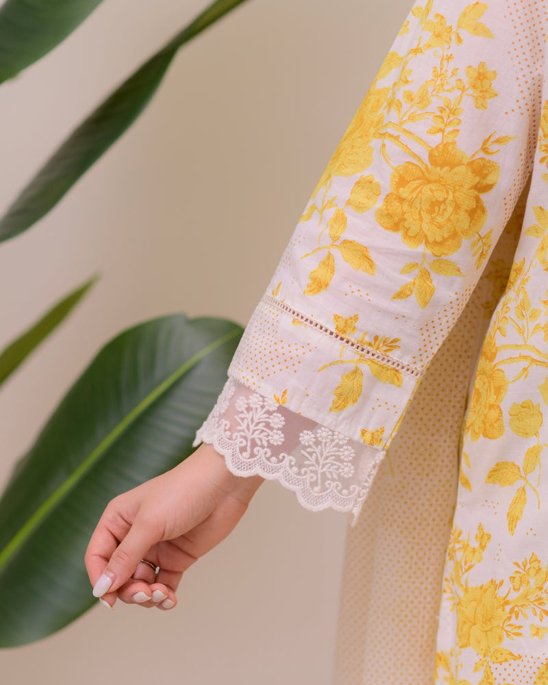 Lemon Yellow Pakistani Lace Cotton Suit