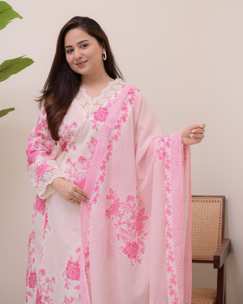 Gulbahar Pink Pakistani Lace Cotton Suit