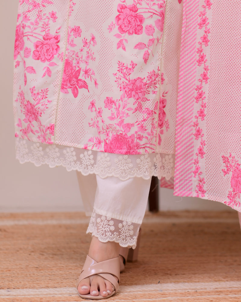 Gulbahar Pink Pakistani Lace Cotton Suit