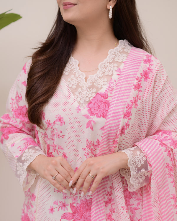 Gulbahar Pink Pakistani Lace Cotton Suit