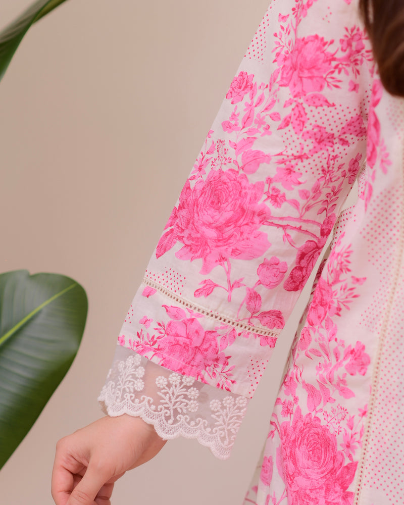 Gulbahar Pink Pakistani Lace Cotton Suit