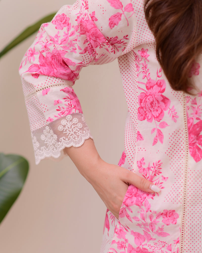 Gulbahar Pink Pakistani Lace Cotton Suit