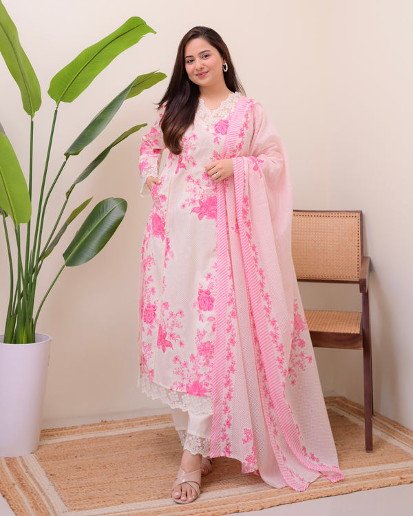 Gulbahar Pink Pakistani Lace Cotton Suit