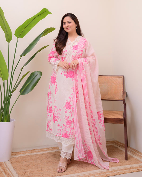 Gulbahar Pink Pakistani Lace Cotton Suit