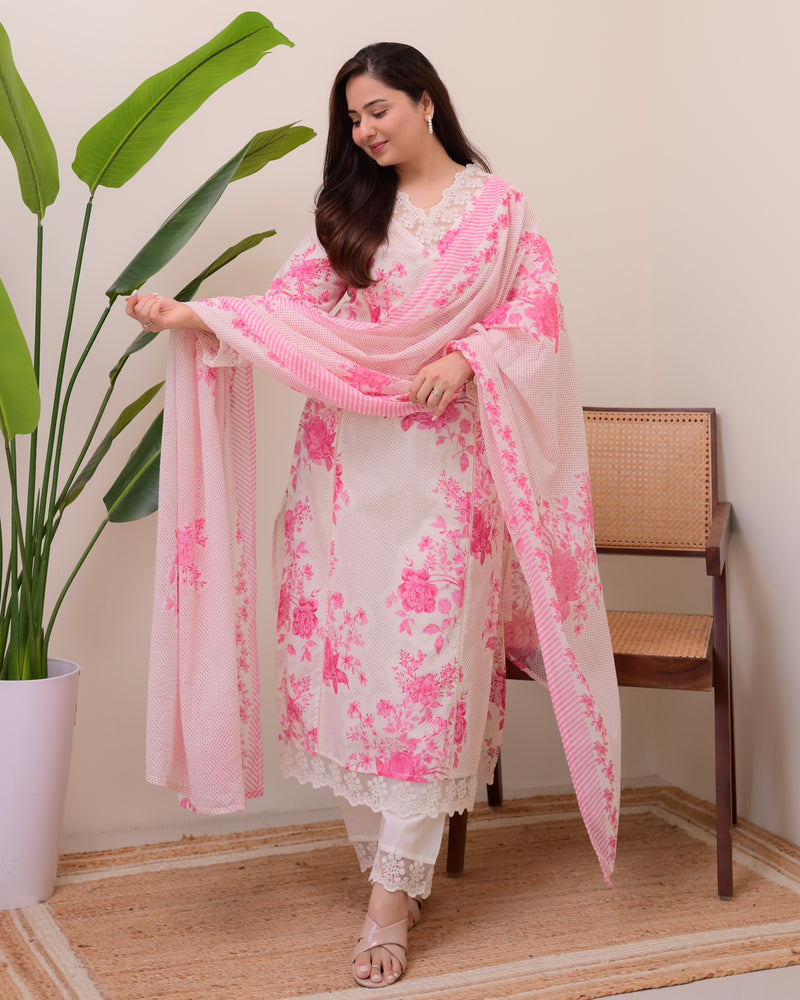 Gulbahar Pink Pakistani Lace Cotton Suit
