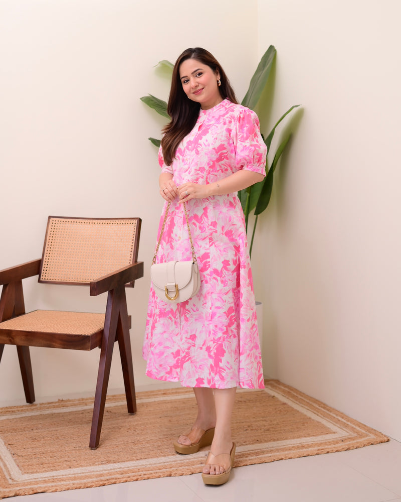 Pink Floral Cotton A Line Dress