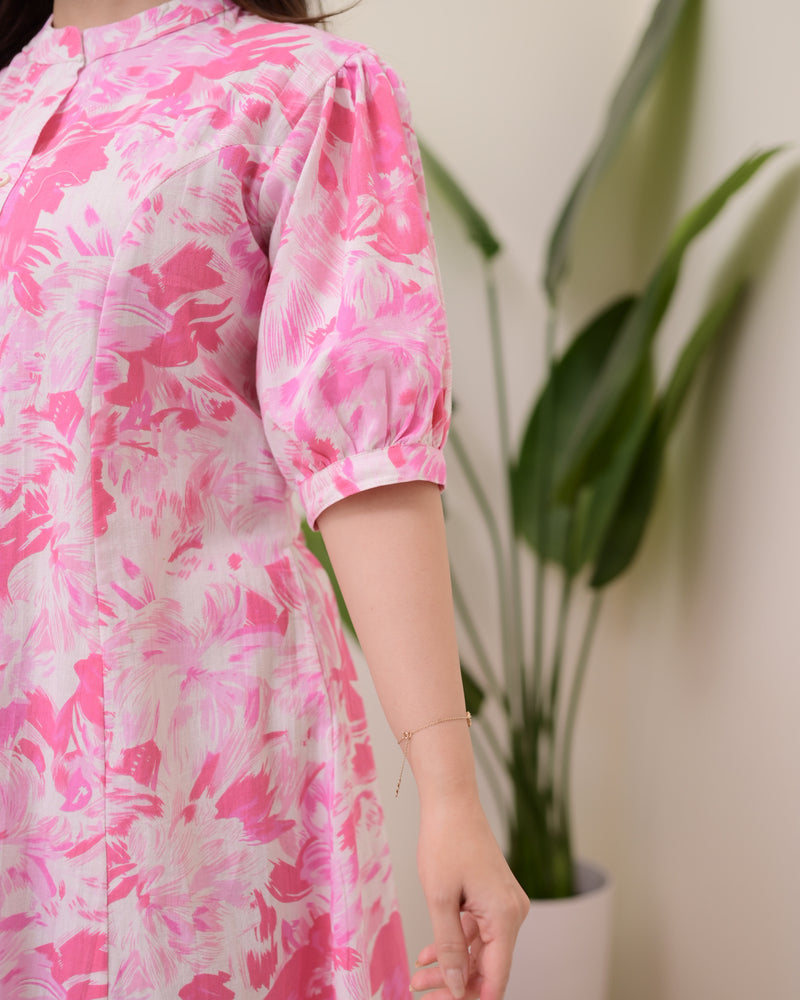 Pink Floral Cotton A Line Dress