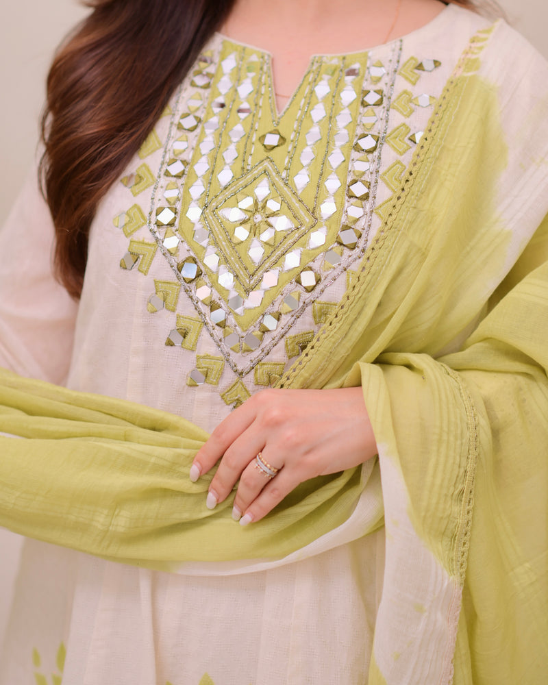 Lime Glow Aline Handwork Pakistani Suit