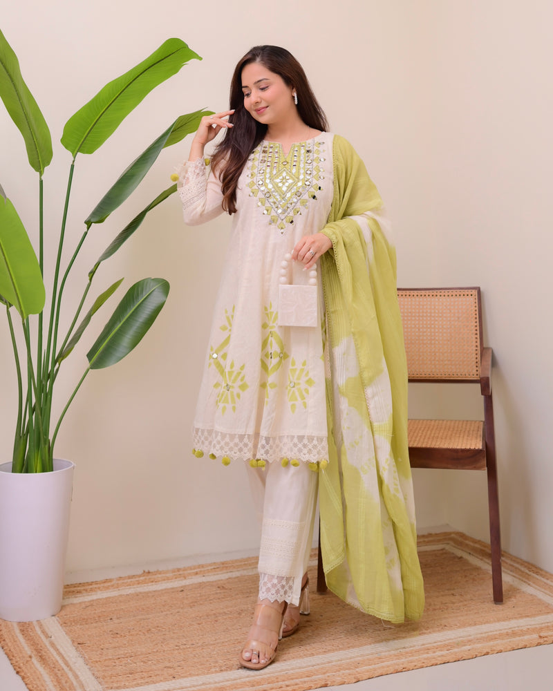 Lime Glow Aline Handwork Pakistani Suit