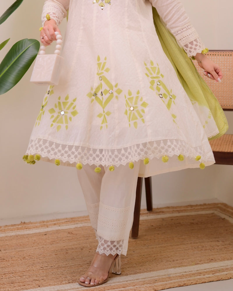 Lime Glow Aline Handwork Pakistani Suit