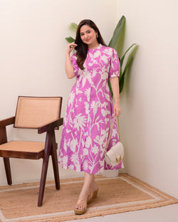 Lavender Floral Cotton A Line Dress