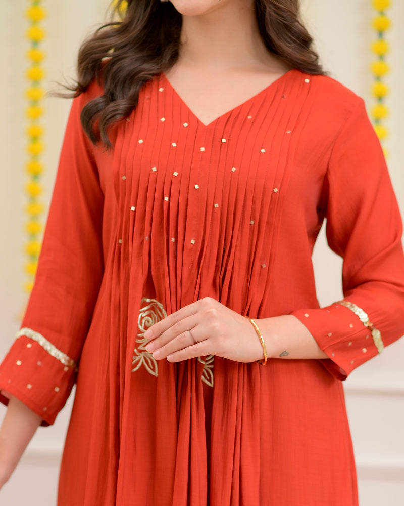 Coral Rose Handwork Mul Chanderi Suit
