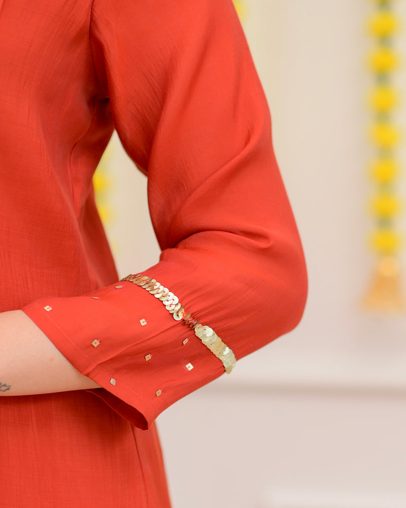 Coral Rose Handwork Mul Chanderi Suit