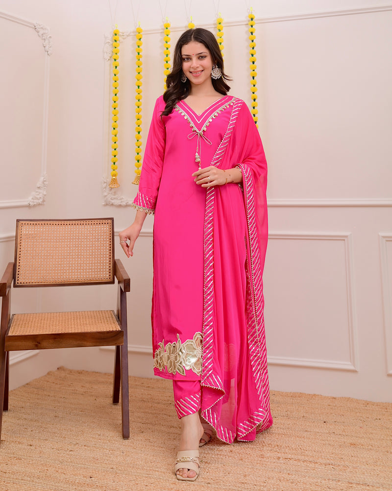 Pink Natural Crepe Gotta Patti Festive Suit