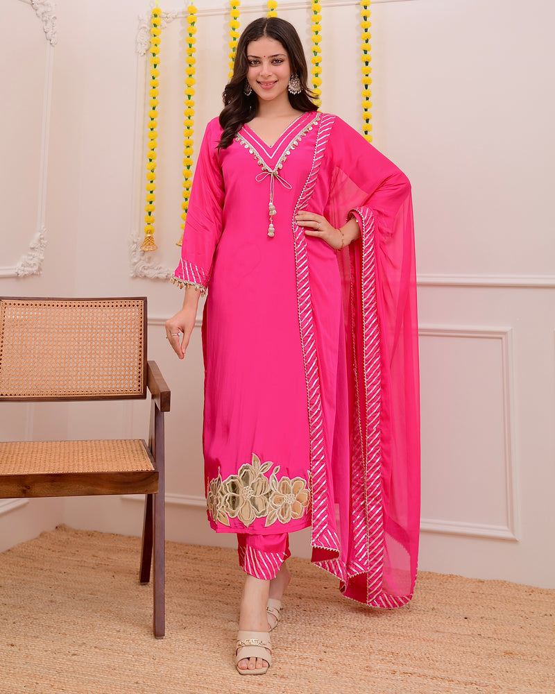 Pink Natural Crepe Gotta Patti Festive Suit