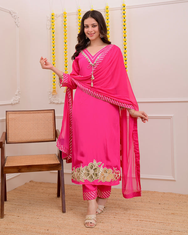 Pink Natural Crepe Gotta Patti Festive Suit