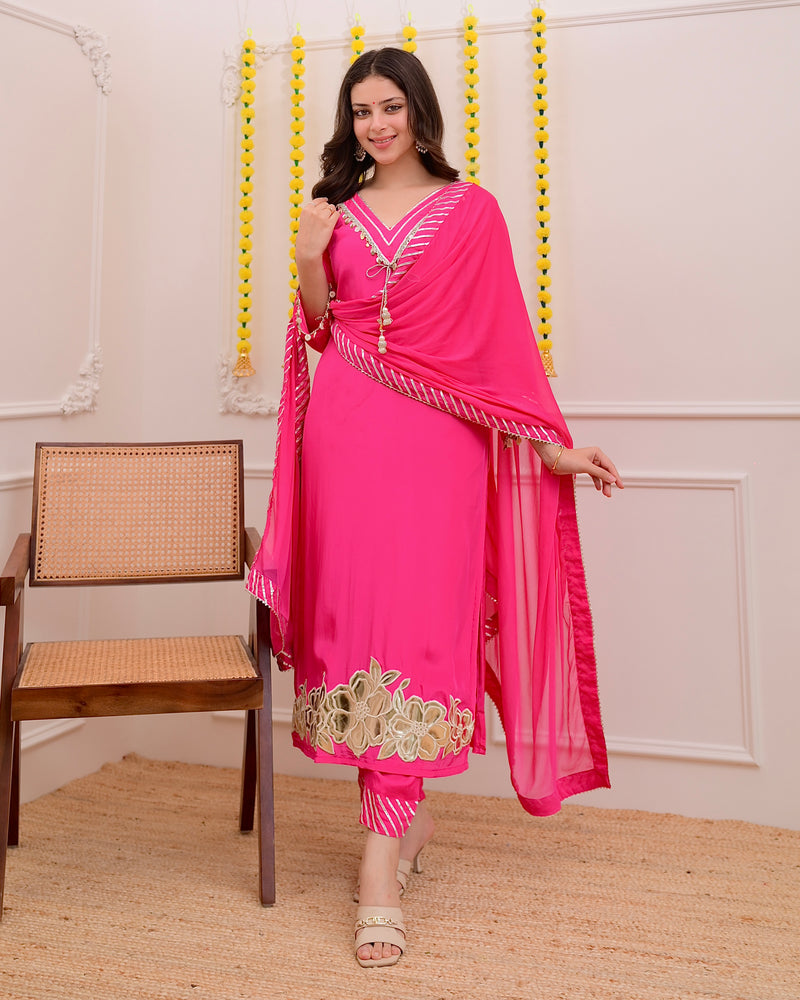 Pink Natural Crepe Gotta Patti Festive Suit