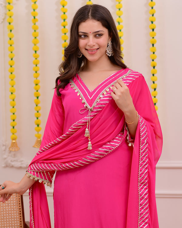 Pink Natural Crepe Gotta Patti Festive Suit