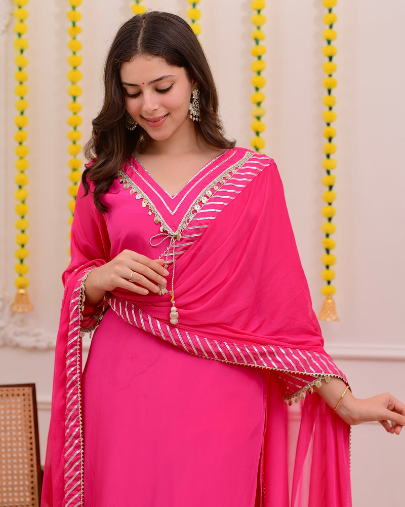 Pink Natural Crepe Gotta Patti Festive Suit
