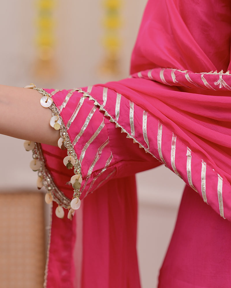 Pink Natural Crepe Gotta Patti Festive Suit