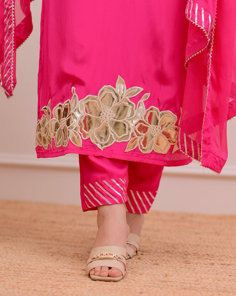 Pink Natural Crepe Gotta Patti Festive Suit