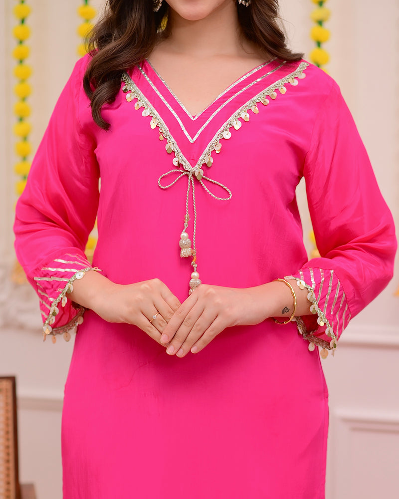 Pink Natural Crepe Gotta Patti Festive Suit