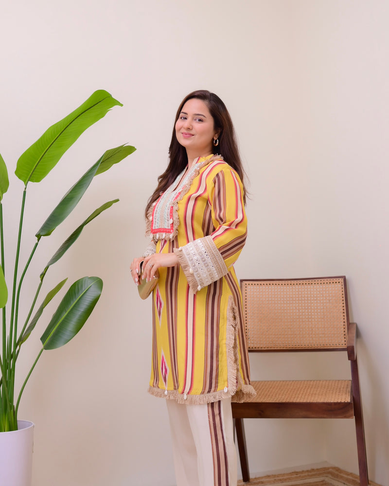 Ivory Mustard Boho Handwork Festive Co-ord