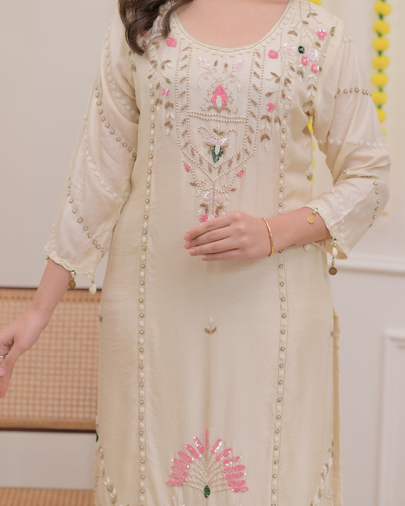 Ivory Premium Silk Handwork Festive Suit