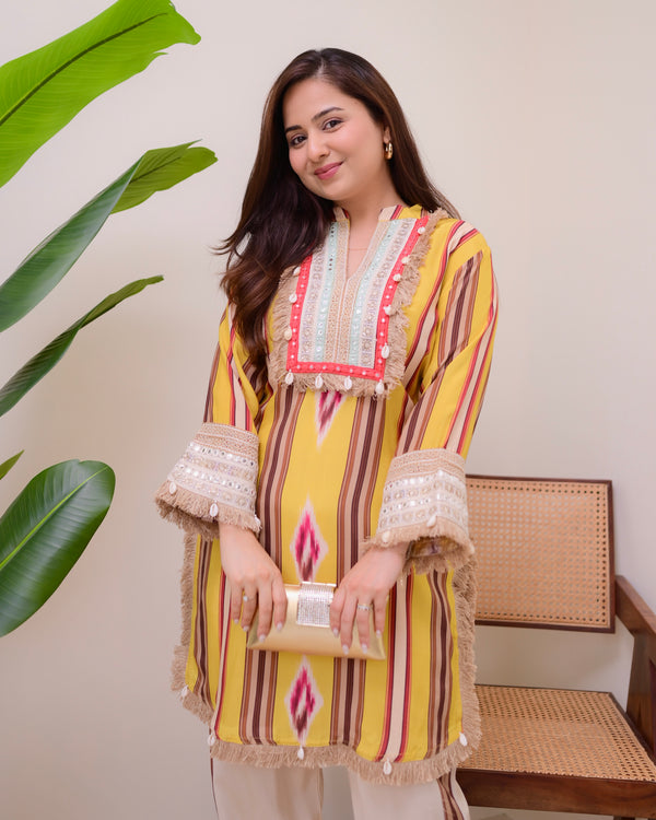 Ivory Mustard Boho Handwork Festive Co-ord