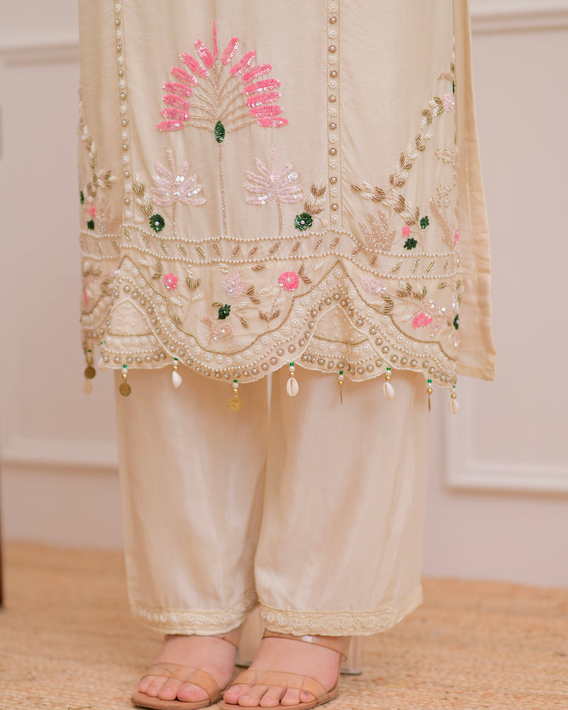 Ivory Premium Silk Handwork Festive Suit