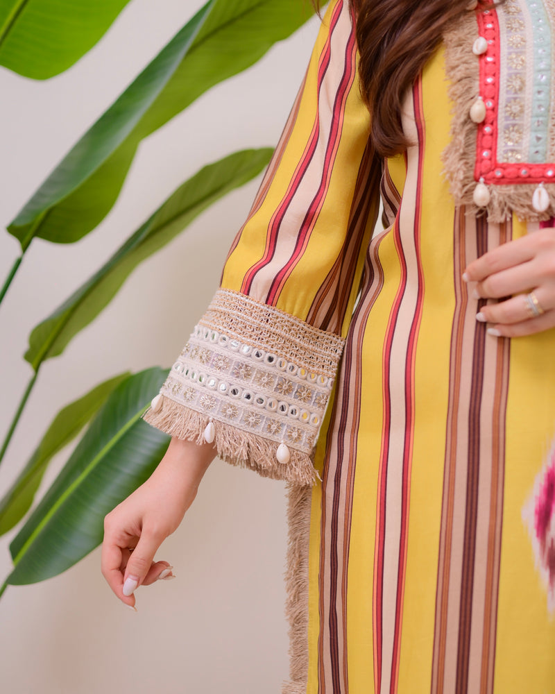 Ivory Mustard Boho Handwork Festive Co-ord