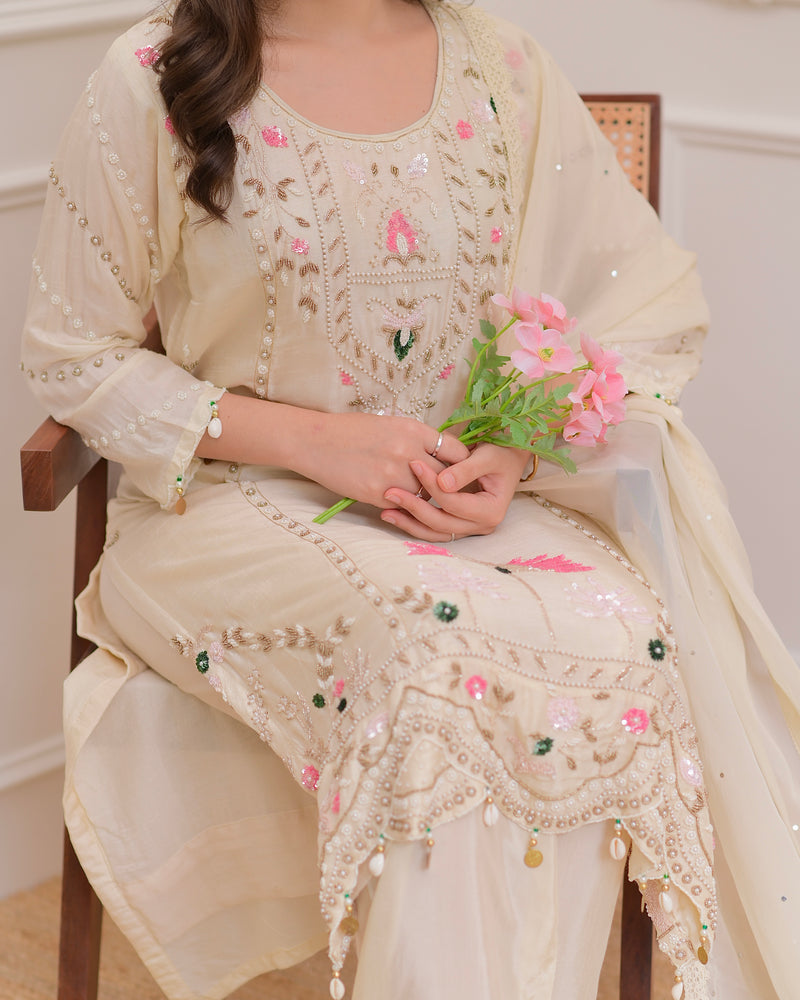 Ivory Premium Silk Handwork Festive Suit