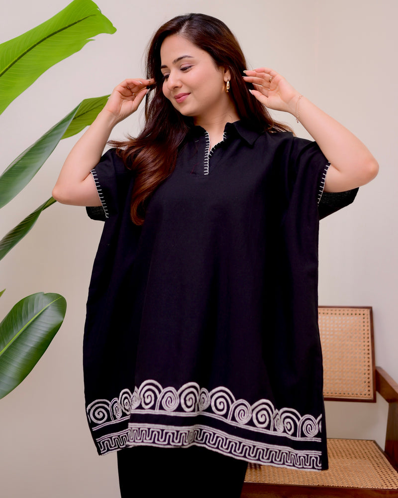 Zen Black Threadwork Kaftan Style Cotton Co-ord