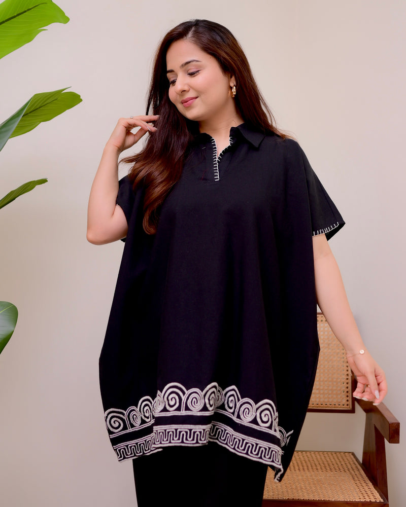 Zen Black Threadwork Kaftan Style Cotton Co-ord