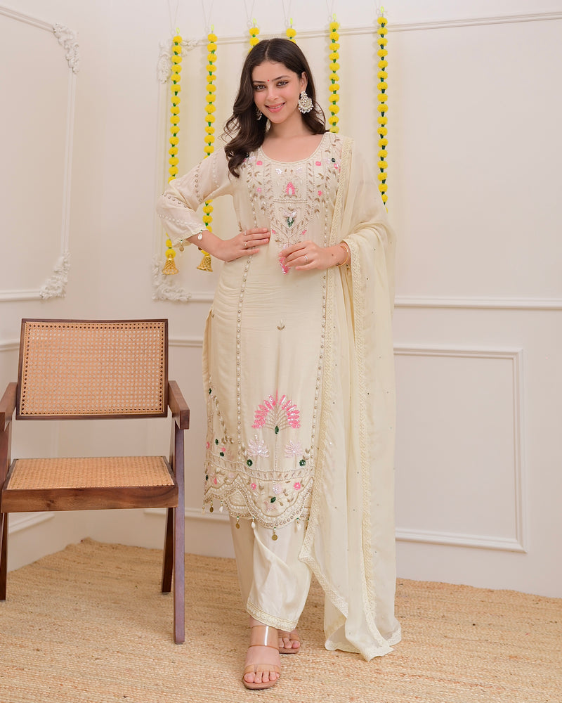 Ivory Premium Silk Handwork Festive Suit