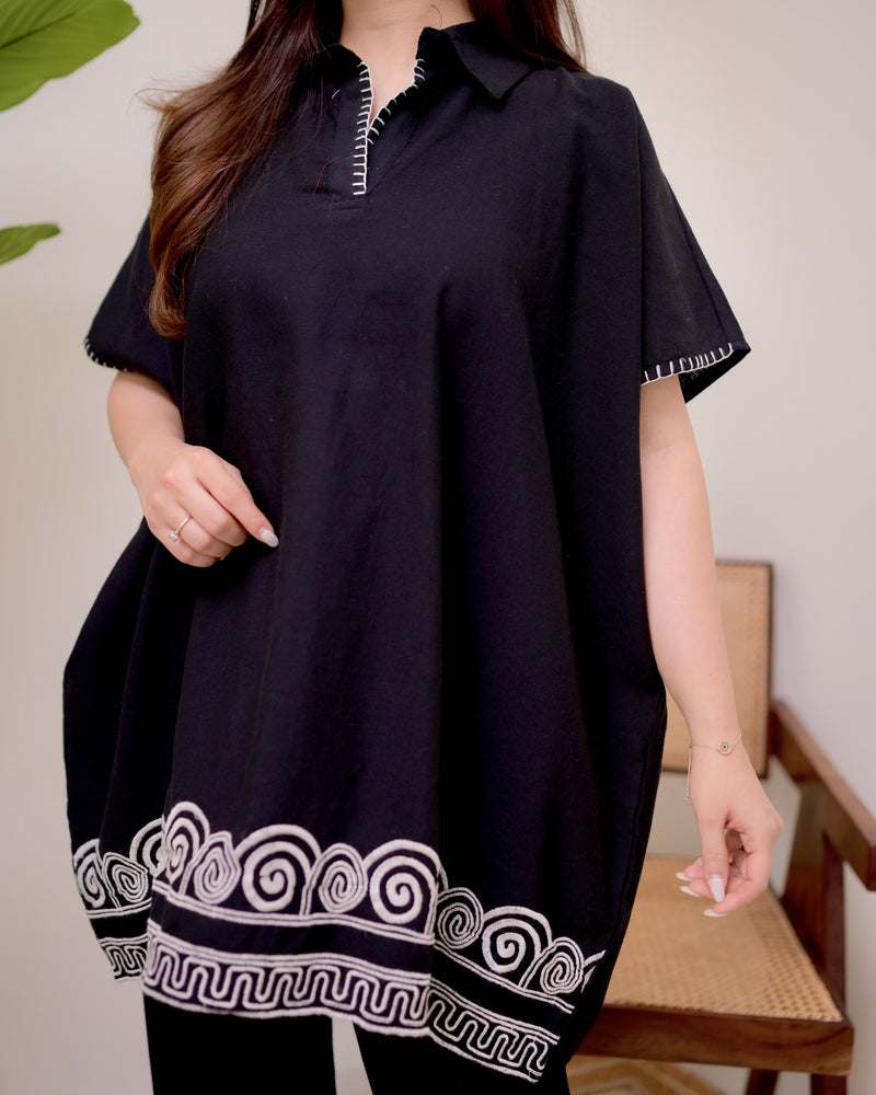 Zen Black Threadwork Kaftan Style Cotton Co-ord