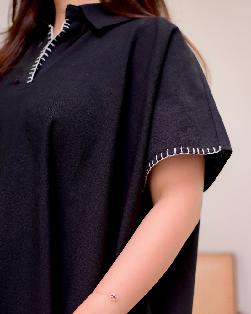 Zen Black Threadwork Kaftan Style Cotton Co-ord