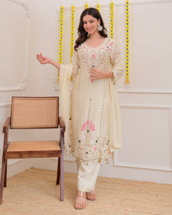 Ivory Premium Silk Handwork Festive Suit