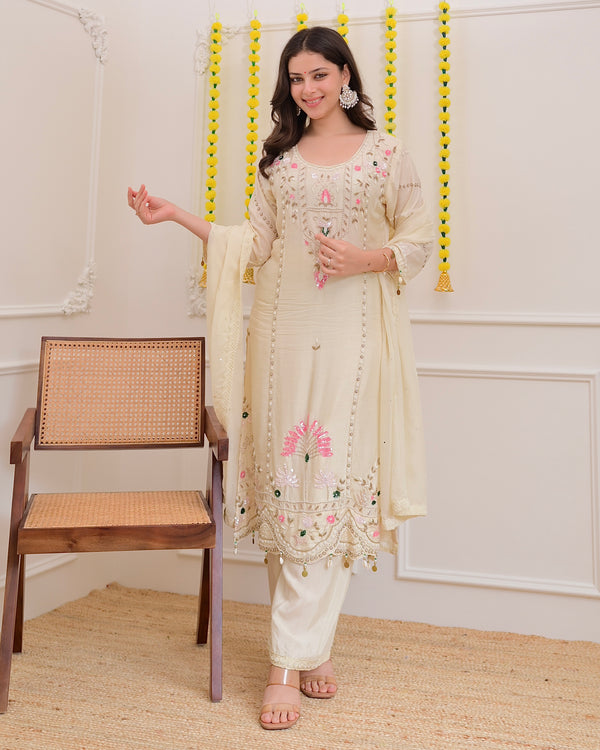 Ivory Premium Silk Handwork Festive Suit